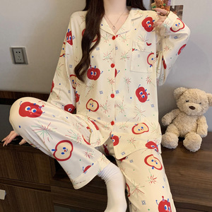 Pijamas de otoño para <span class=keywords><strong>mujer</strong></span>, ropa de dormir suave y cálida, conjuntos de dos piezas, cárdigan con solapa, pantalones largos de manga larga, ropa de dormir informal, ropa de casa holgada - Product Image 6