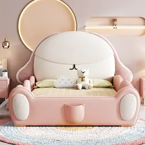 Karikatür katı ahşap küçük tavşan pembe Modern prenses ranza çocuk kız prenses yatak için yatak odası mobilyası