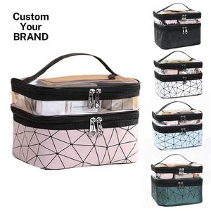 Bolsa de Cosméticos Acolchada Doble Diamante, Directo de Fábrica, Impermeable, Forma de Cubo, Gran Capacidad, Organizador de Maquillaje - Product Image 1