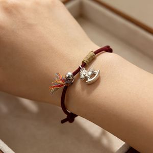 999 Pure Silver Horse Charm Woven <b>Bracelet</b> For Women Lucky Red <b>Rope</b> Everyday Wear Chinese Style Jewelry - Product Image 1