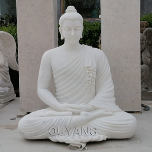 QUYANG Trang Trí Ngoài Trời Kích Thước Cuộc Sống Chạm Khắc Đá Ngồi Phật Điêu Khắc Đá Cẩm Thạch Trắng Tượng Phật Cho Vườn - Product Image 2