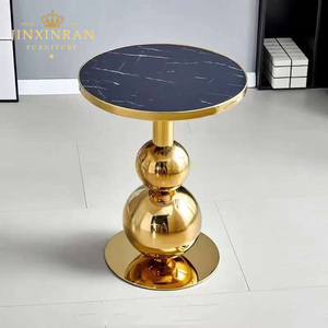 <span class=keywords><strong>Table</strong></span> <span class=keywords><strong>d</strong></span>'<span class=keywords><strong>appoint</strong></span> ronde de luxe moderne <span class=keywords><strong>Table</strong></span> basse en pierre frittée à pied en acier inoxydable doré pour le salon - Product Image 2