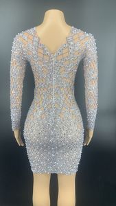 Abito estivo NOVANCE Y1809 2022 eleganti diamanti scintillanti a coda di pesce a <span class=keywords><strong>maniche</strong></span> <span class=keywords><strong>lunghe</strong></span> abito bianco fasciatura abiti per Club Party - Product Image 6