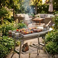 Barbecue au charbon de bois pliable en acier inoxydable, barbecue portable d'extérieur avec équipement latéral