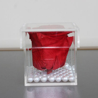 Boîte à roses élégante en acrylique à trou unique avec logo, transparente, pour présentation de cadeaux, fabrication OEM, vente en gros, approvisionnement en vrac