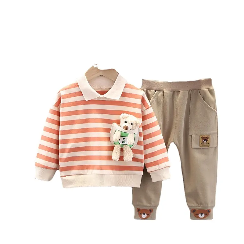 Hot sale boys spring set 2021 new striped cotton baby clothes set
