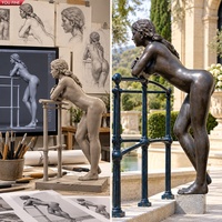 YOUFINE Statue de femme en bronze grandeur nature appuyant sur un balustrade, sculpture réaliste de figure féminine pour la décoration de jardin extérieur