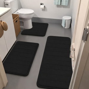 Ensemble de tapis de salle de bain Cangming 3 pièces en polaire corail antidérapant absorbant design moderne et simple pour toilettes et sol - Product Image 3