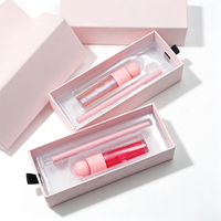 Nouveauté - Emballage rose - Kit rouge à lèvres et crayon à lèvres 2 en 1 imperméable et anti-adhésif - Rouge à lèvres brillant à haute pigmentation et crayon à lèvres