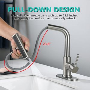 Tall Stainless Steel Single Handle Bathroom <strong>Faucet</strong> <strong>3</strong> Mode Pull <strong>Sprayer</strong> Modern 1 <strong>Hole</strong> Deck Plate <strong>Kitchen</strong> <strong>Faucets</strong> - Product Image 3