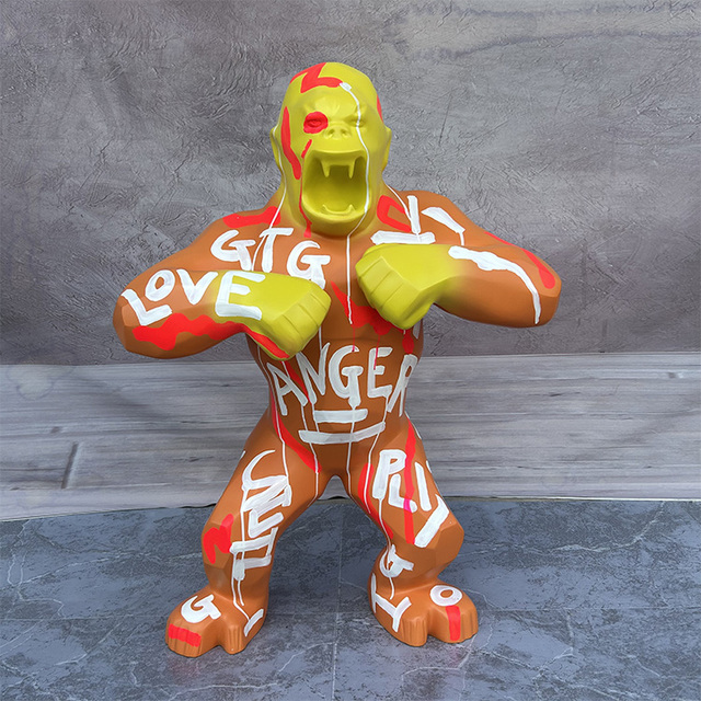 Custom Life Size Graffiti  Geometric Gorilla Statue Resin Pop Art King Kong Sculpture for Street Wear Shop Decor
