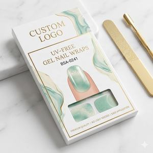 Bandes de manucure en gel sans UV, texture émeraude jade, veines dorées, qualité salon, sans lampe UV, longue tenue, pour B2B - Product Image 1