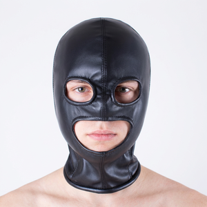 Maschera in Pelle PU Nera Morbida per Adulti con Occhi e Bocca Esposti, Maschera Sexy, Prodotti per Punizioni e Costrizioni BDSM0013 - Product Image 1