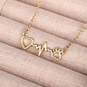Collana con Ciondolo a Forma di Zampa di Gatto e Battito Cardiaco per Donne, Catena con Charm a Cuore, Gioiello alla Moda per Uso Quotidiano, Regalo - Product Image 1