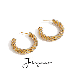 Twisted C Shaped <b>Huggie</b> Earrings Zinc Alloy Gold <b>Silver</b> Beaded Fashion Jewelry For Women - Product Image 5