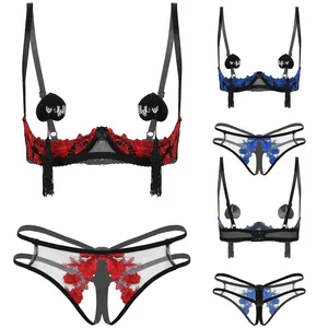 Thời Trang IEFiEL Hai Mảnh Đồ Lót Bra Set Ren Sexy Push Up Ren Bra Với Crotchless Quần Lót