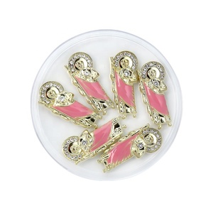 เวอร์จินแมรี่กัวดาลูปสี <span class=keywords><strong>3D</strong></span> เสน่ห์เล็บซานจู๊ด Bling สีชมพูเชอร์รี่เล็บ Rhinestones Bling เพชรโลหะเครื่องประดับเล็บ - Product Image 1