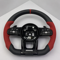 Volant en cuir Nappa noir avec marqueur supérieur rouge et palettes de changement de vitesse rouges pour Mercedes W206 W223