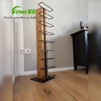 Porte-vin minimaliste vertical en bois et métal, sur pied, pour le rangement du vin