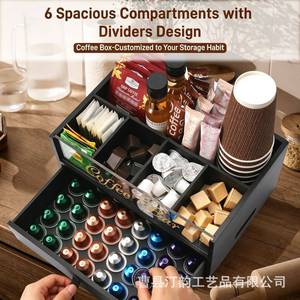 Wooden coffee capsule storage box, desktop bar counter tea bag storage rack with drawer, straw, <b>disposable</b> <b>cup</b> storage - Product Image 3