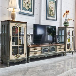 Meuble <span class=keywords><strong>TV</strong></span> <span class=keywords><strong>laqué</strong></span> style campagnard américain Shinestone, commode à tiroirs peinte à la main avec motifs floraux pour salon - Product Image 5