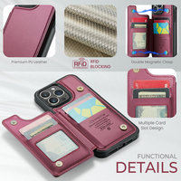 Étui de téléphone magnétique en cuir à rabat avec blocage RFID et porte-cartes CaseMe pour iPhone 15 Pro Max, iPhone 15 et iPhone 16
