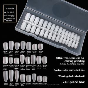 Esmalte <span class=keywords><strong>de</strong></span> <span class=keywords><strong>uñas</strong></span> <span class=keywords><strong>de</strong></span> arco plano <span class=keywords><strong>de</strong></span> doble uso sin costuras, extensión extraíble en caja, transparente, esmerilado, estilo francés, tamaño medio completo - Product Image 2