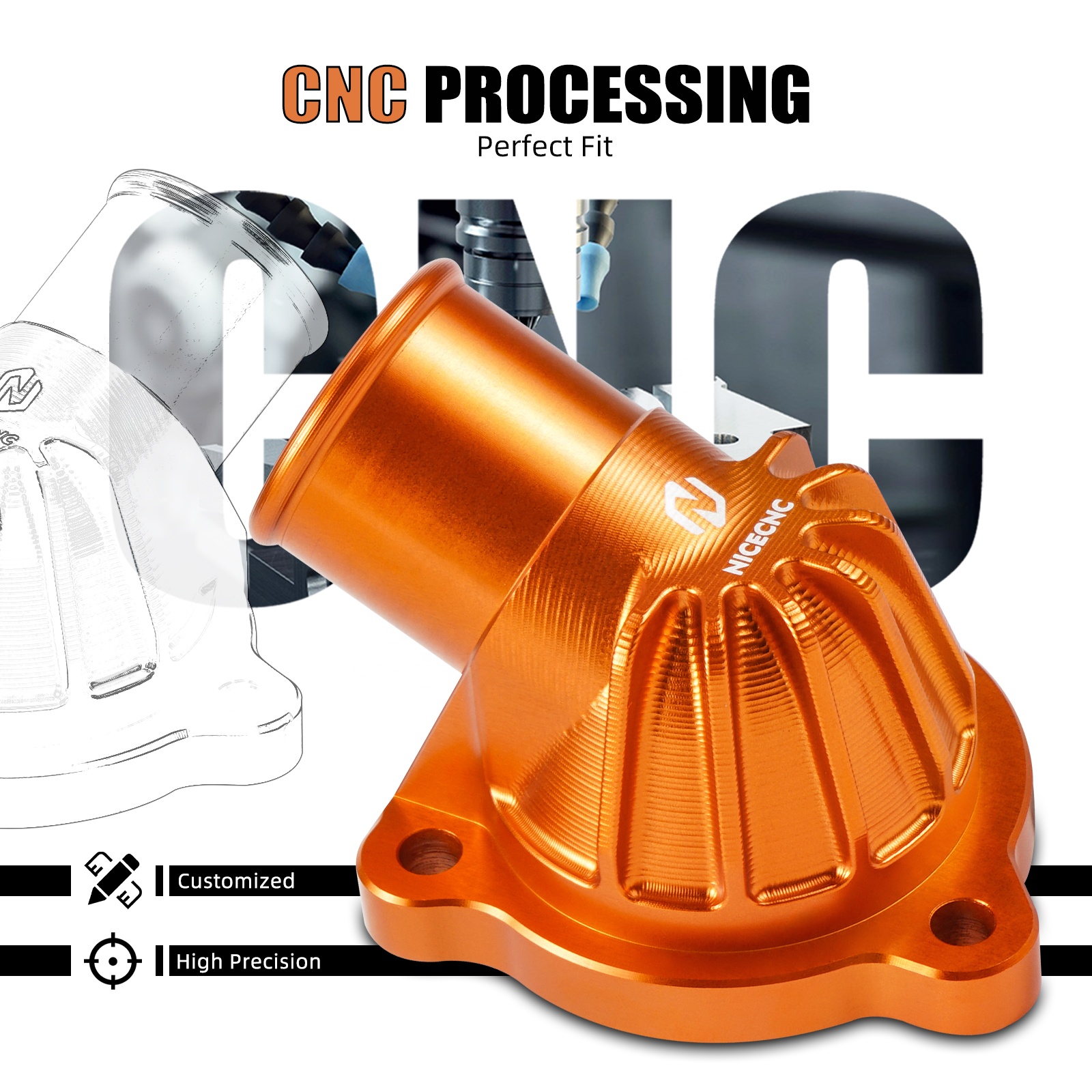 NiceCNC製オートバイアルミサーモスタットハウジング水パイプ継手接続