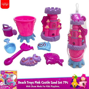 Set di Giocattoli da Spiaggia Castello di Sabbia Rosa 7 Pezzi con Secchiello, Paletta e Stampi per Bambini - Product Image 2