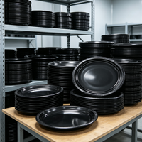 Assiettes ovales noires jetables en plastique de qualité alimentaire pour fêtes, mariages, anniversaires, pique-niques et banquets – Vente en gros