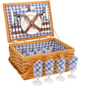 Grand Panier Pique-Nique Vintage en Rotin avec Vaisselle et Poignée, Style Chinois, pour la Plage et le Camping, pour Femmes - Product Image 3