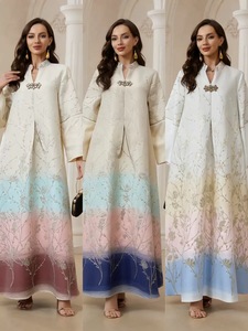 Vestido Abaya Islámico de Lujo para <span class=keywords><strong>Mujer</strong></span>, con Bordado Floral, Cuello en V, Modesto, para Boda Musulmana, Eid, en Tela Jacquard de Poliéster Transpirable - Product Image 2