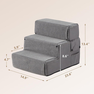 Pet Foam Stairs Grey 3 <b>Step</b> Non Slip Collapsible Dog <b>Steps</b> Easy Clean <b>Foldable</b> Multi Functional Pet Furniture - Product Image 2