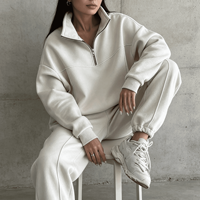 Ensemble de survêtement vintage personnalisé unisexe 2 pièces : sweat à capuche oversize demi-zip et pantalon de survêtement avec col montant coupe ample