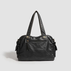 Bolso Boston <span class=keywords><strong>Grande</strong></span> de Piel Sintética PU Impermeable Negro para Mujer, con Correa Ajustable, Cierre de Cremallera y Cadenas, Estilo Casual, Suave, para Verano y Otoño - Product Image 3