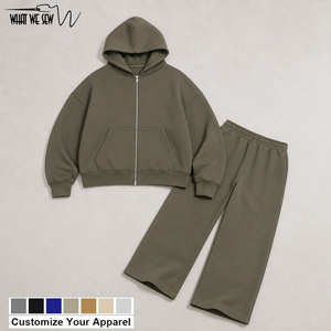 Set Tuta Sportiva <span class=keywords><strong>Sostenibile</strong></span> Personalizzata per <span class=keywords><strong>Uomo</strong></span>, Felpa con Zip e Pantaloni in Cotone 100% da 420gsm, Stile Boxy Cropped - Product Image 1