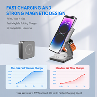 Chargeur sans fil magnétique pliable en plastique trois-en-un avec charge rapide 15W pour téléphones et montres