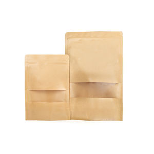 Bolsa de papel Kraft con cremallera y logotipo impreso al por mayor, bolsa con cierre de cremallera sellada de grado alimenticio personalizable con ventana transparente - Product Image 6