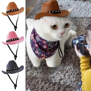 Ajustable divertido patrón sólido al aire libre verano mascota <span class=keywords><strong>perro</strong></span> gato Accesorios Sombrero de vaquero inspirado sombreros - Product Image 2