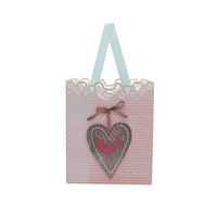 Sac cadeau personnalisé en papier à pois en forme de cœur fleur oiseau fleur rose avec poignées pour emballage Noël Saint-Valentin