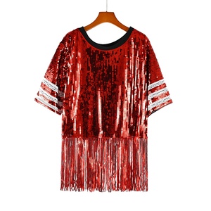 <span class=keywords><strong>Top</strong></span> <span class=keywords><strong>con</strong></span> <span class=keywords><strong>Paillettes</strong></span> <span class=keywords><strong>Nero</strong></span> e Rosso per Maglia da Festa dei New Orleans Saints, Maglietta Metallica <span class=keywords><strong>con</strong></span> Frange per il Giorno della Partita - Product Image 6