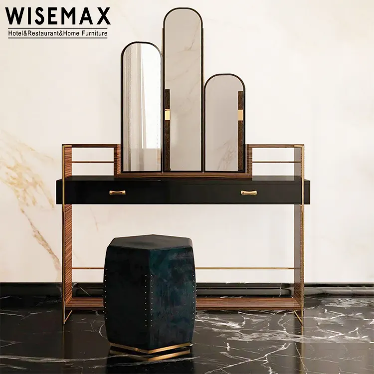 WISEMAX-tocador de madera con patas de metal, mueble de lujo con espejo, tocador, conjunto de dormitorio