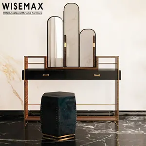 WISEMAX Meja Rias Kaki Logam, Set Furnitur Mewah Meja Rias dengan Cermin Rias Kamar Tidur