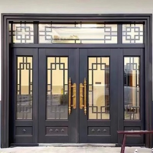 Porte de villa en alliage de luxe avec incrustations de verre et auvent en aluminium - Porte d'entrée antivol avec peinture automatique - Product Image 4