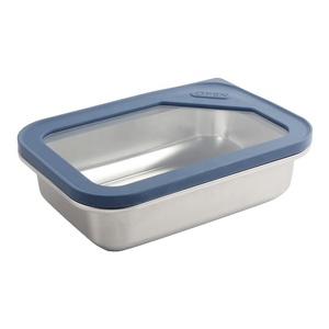Boîte alimentaire rectangulaire en acier inoxydable de 1000 ml avec couvercle en plastique bleu, hermétique, anti-fuite, compartiment unique, boîte à lunch - Product Image 2