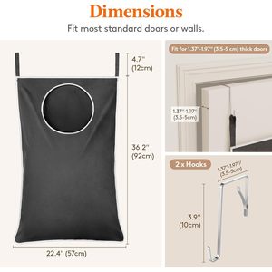 Cesto para la ropa sucia para colgar sobre la puerta, 33x15x85cm, cesta colgante plegable para baño, organizador de ropa, tela de poliéster - Product Image 2