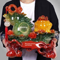 Ornement en résine en forme de coccinelle dorée, style chinois, semi-fait main, Feng Shui, porte-bonheur, décoration d'intérieur, cadeau pour salon/bureau d'accueil