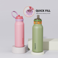 Botella Aislada al Vacío de Acero Inoxidable con Acabado Degradado Clásico, Tapa Abatible de un Toque, Boquilla de Doble Función, Impresión Personalizada, para Exteriores