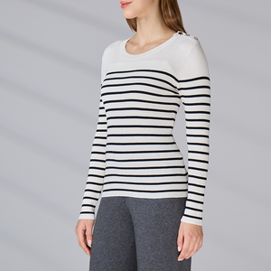 Suéter de Punto Personalizado con Logotipo para Mujer, Manga Larga, Cuello Redondo, Jersey de Punto de Bambú a Rayas, Ropa de Punto de Invierno para Damas - Product Image 4