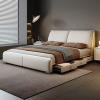 Lit de rangement king size moderne et luxueux avec revêtement en cuir véritable, design de lit moelleux pour petits appartements